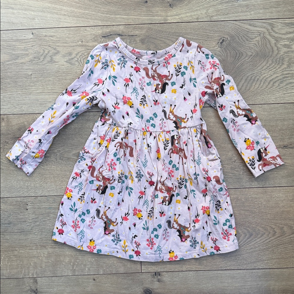 Toddler Girls Horse Long Sleeve Dress 3T
